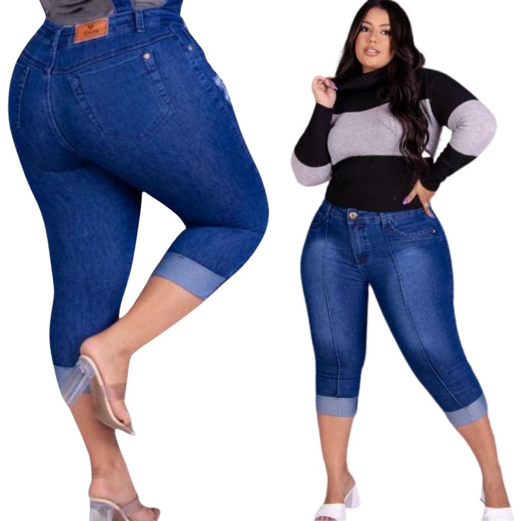 Coletar 42+ imagem calça capri jeans feminina plus size br