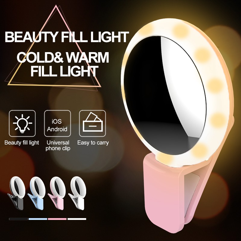 Espelho de maquiagem Flash Selfie Light Lamp LED Suporte de clipe de