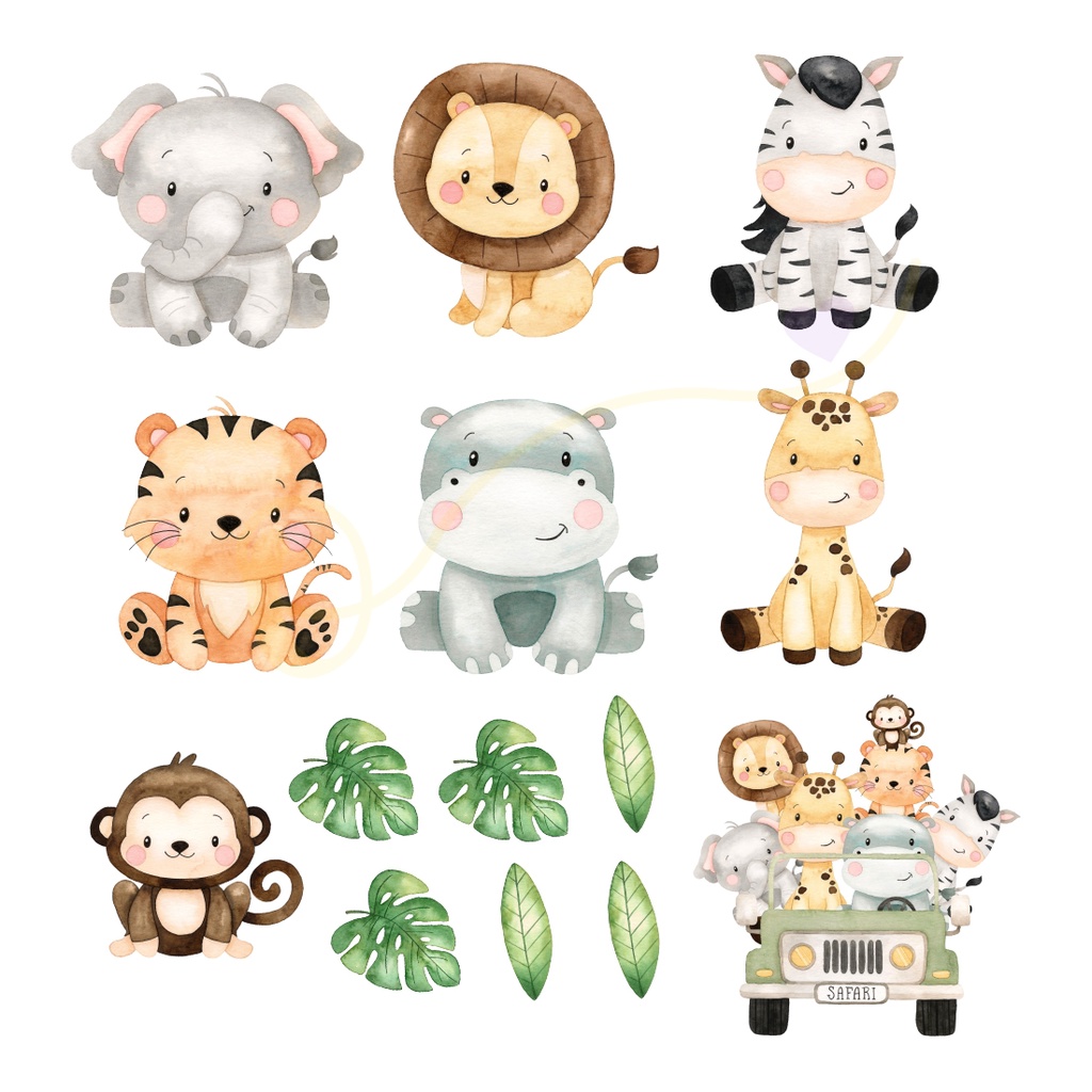 Adesivos Decorativos Bichinhos Animais Safari Aquarela para Decoração