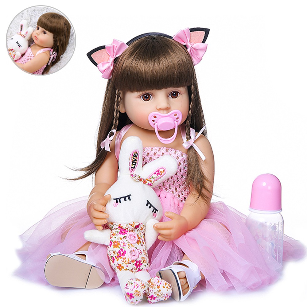 55cm Boneca Reborn Bebê Menina 100 Silicone Pode Tomar