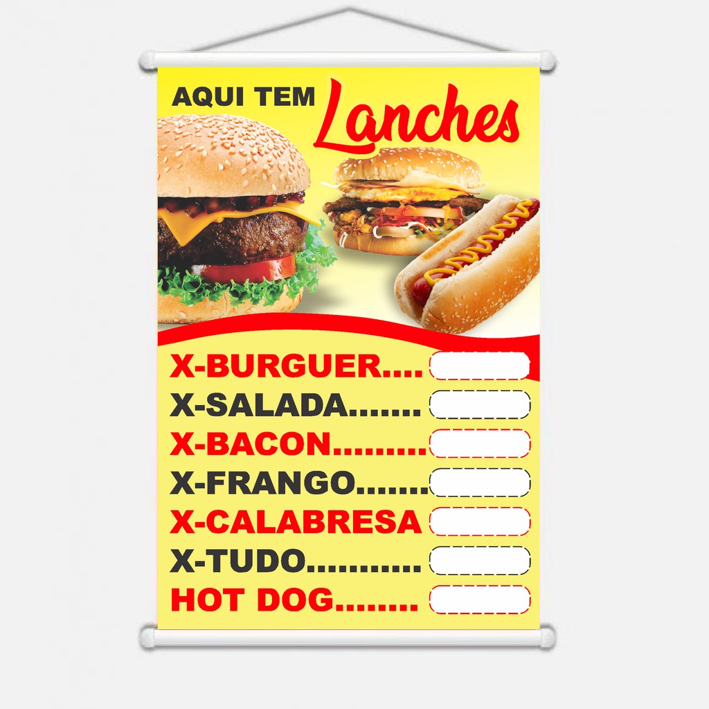 Banner Propaganda Lanches, Hot Dog, Hamburguer, Cachorro quente
