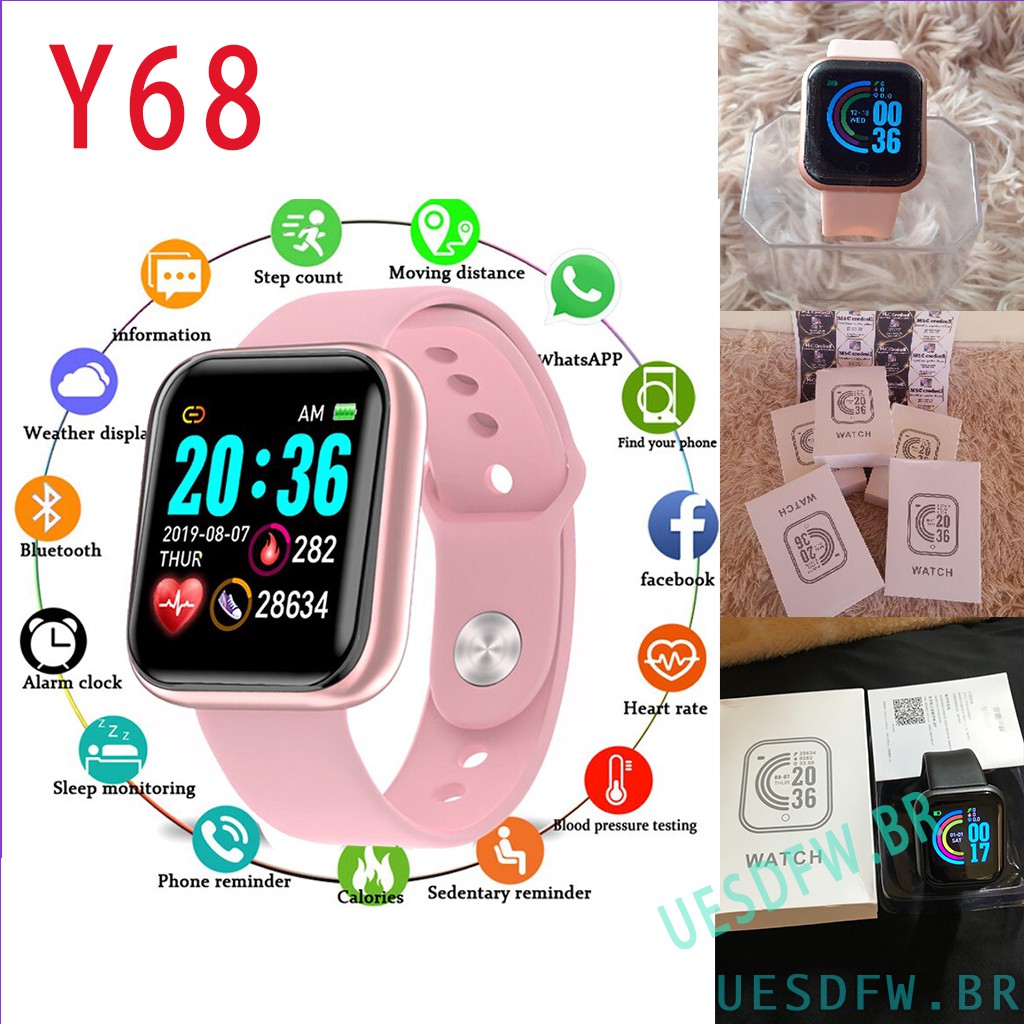 Smartwatch Relógio Smart Y68 D20 Rel Gio Com Bluetooth Usb Com Monitor