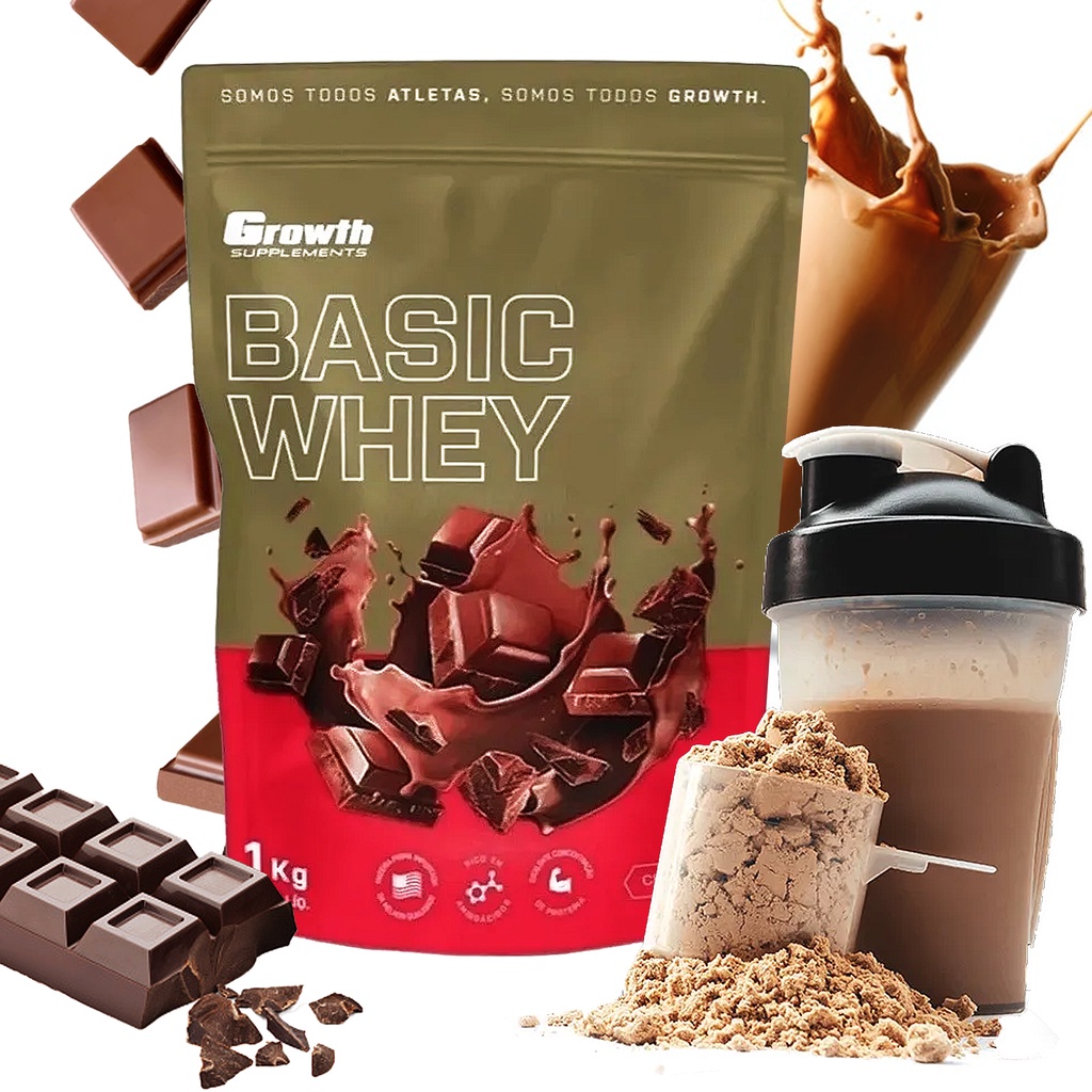 Basic Whey Protein Sabor Chocolate 1KG Growth Supplements Shopee Brasil