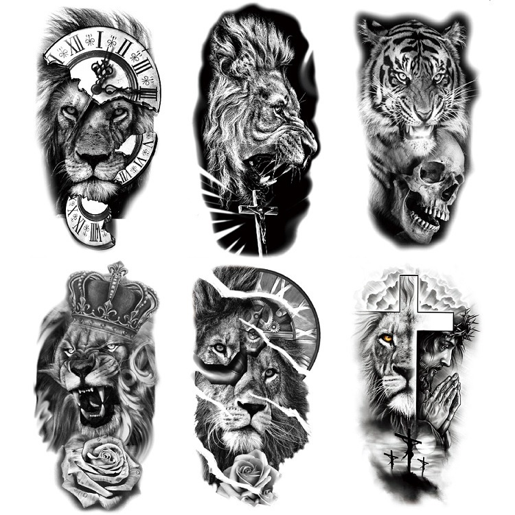 Preto Realista Leão Tigre Temporária Tatuagem Para Homens Metade Do Braço Transferência De Água Antebraço Tatoo | Shopee Brasil 750_x_750_jpg