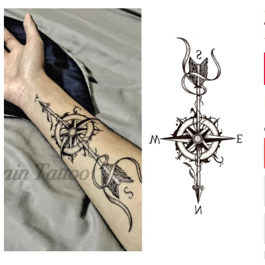 Tatuagem Temporária Feminina Flecha Bússola Removível Tatoo - Pronta Entrega - 21X11Cm - Xqb-023 | Shopee Brasil 540_x_540_jpg