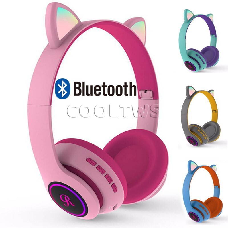 2020 New cat ear wireless bluetooth headset with mic LED lighting