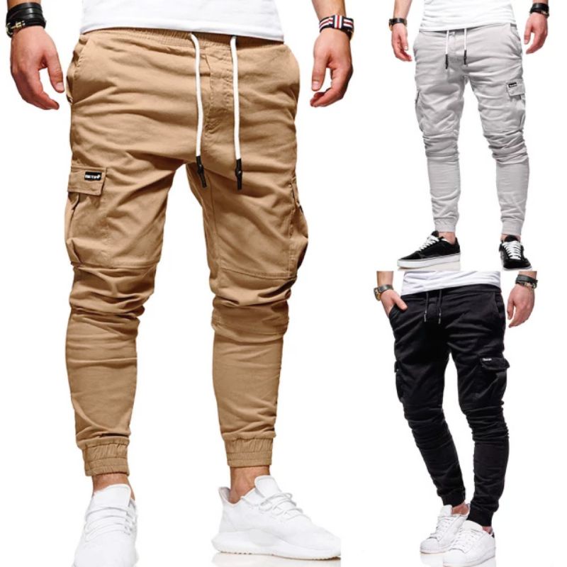 Calça cargo masculina 6 Bolsos sarja skate jogger casual 2023 HipHop