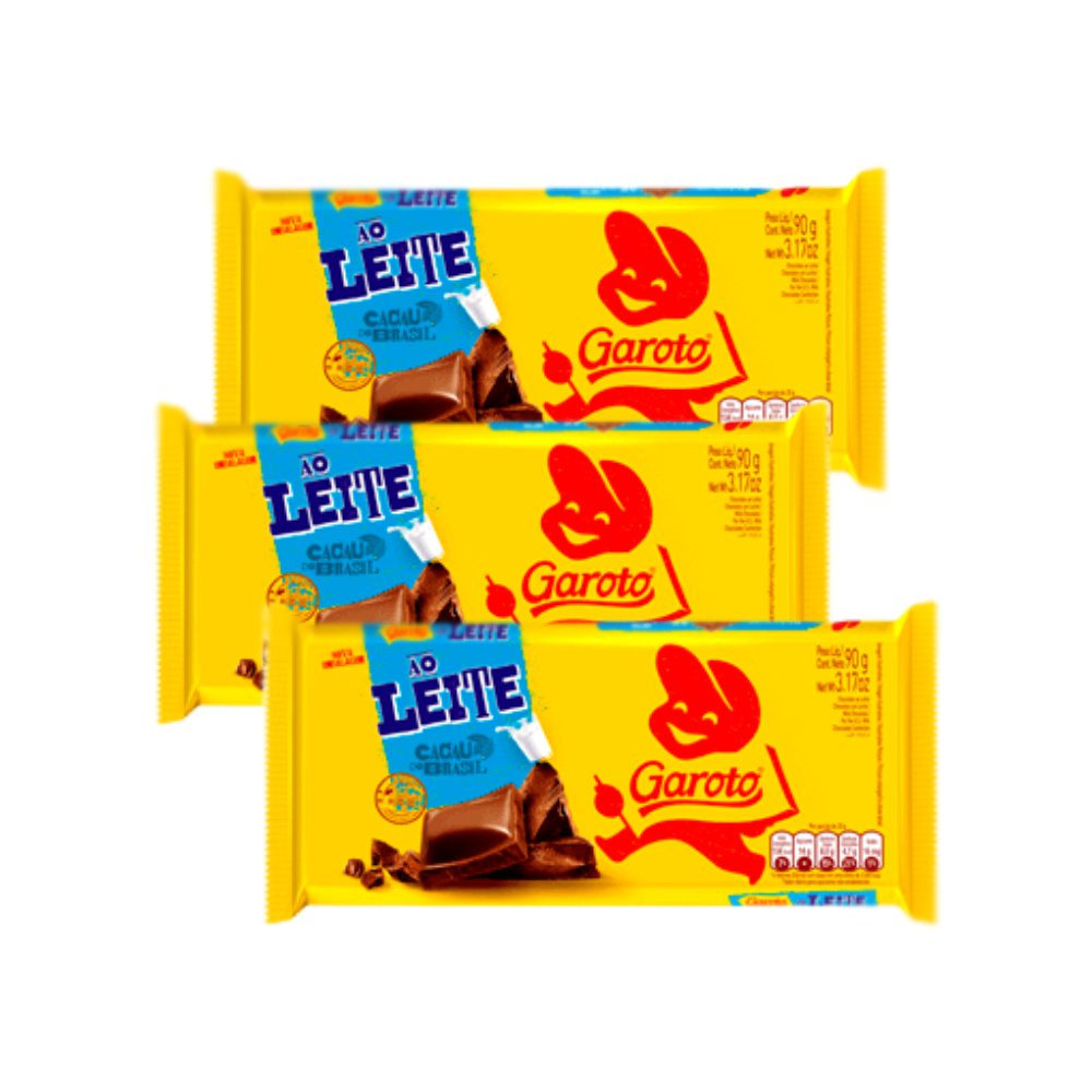 Kit 3 Un Barra De Chocolate Garoto Ao Leite 90g Shopee Brasil