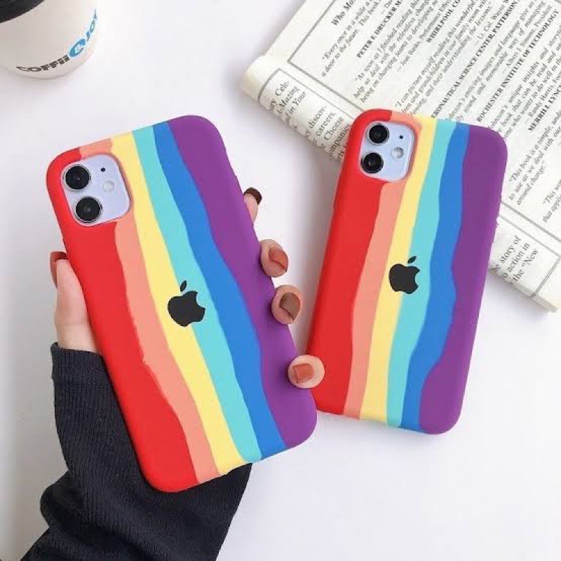 capa capinha case Premium silicone aveludado arco íris fechada na parte