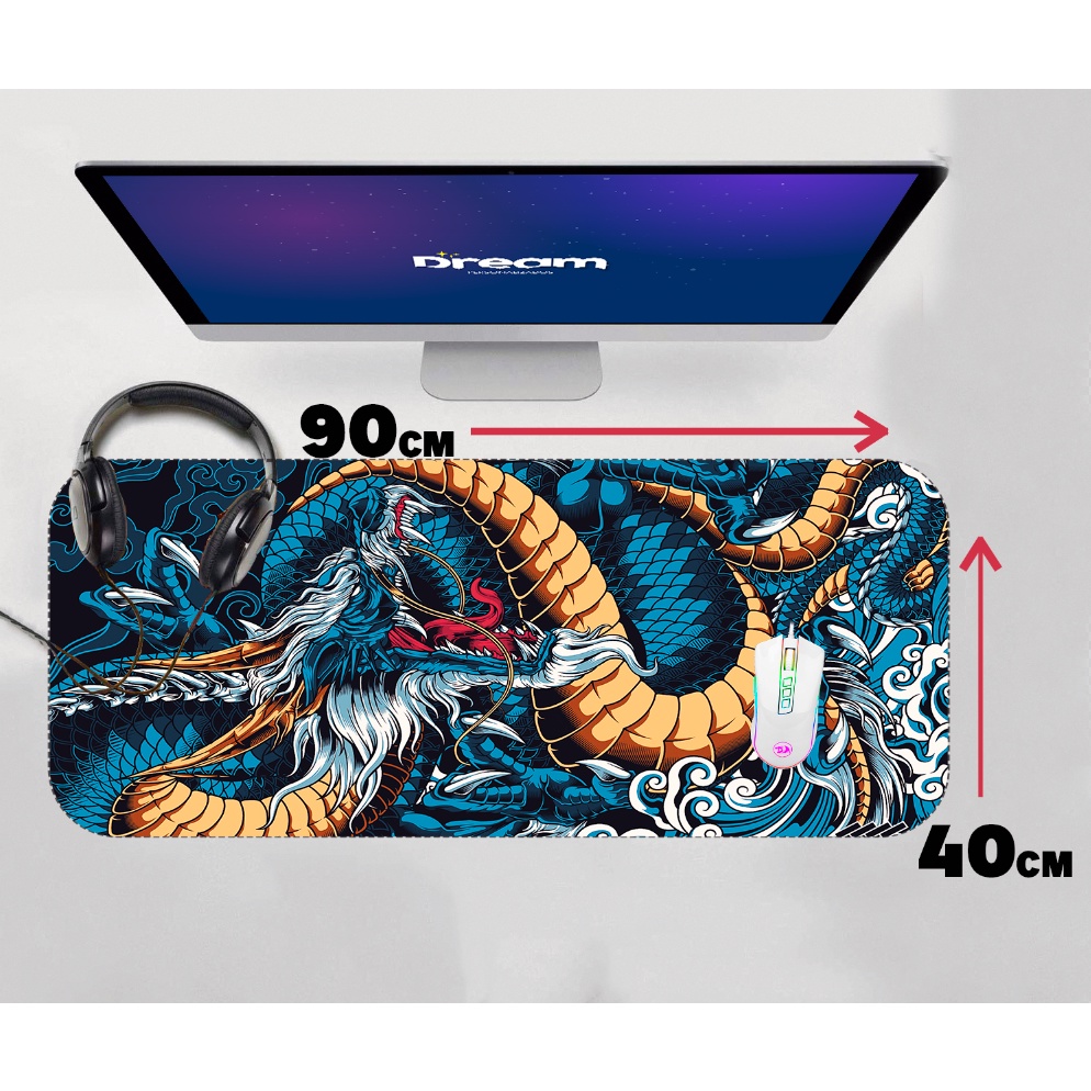Mouse Pad Gamer Dragão Japonês Anime Extra Grande 90x40 70x30 60x40