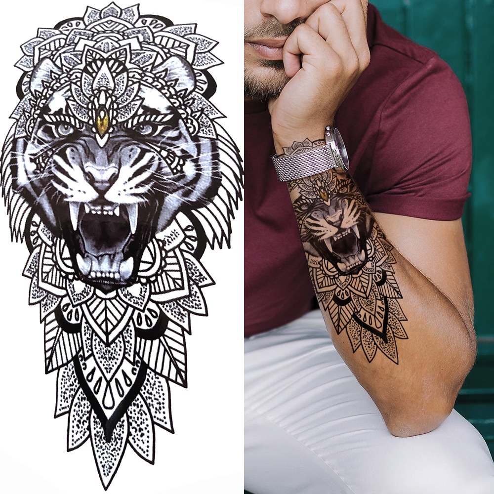 Tigre Preto Tribal Totem Temporary Tatuagem Para Mulheres Dos Homens Crianças Lobo Falso Panda Leão Morte Crânio Adesivo Geométrica Braço Tatos | Shopee Brasil 1000_x_1000_jpg