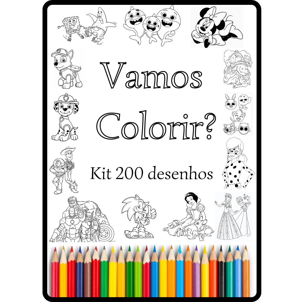 Kit 200 Desenhos Para Colorir em Folha A4 2 por folha Shopee Brasil