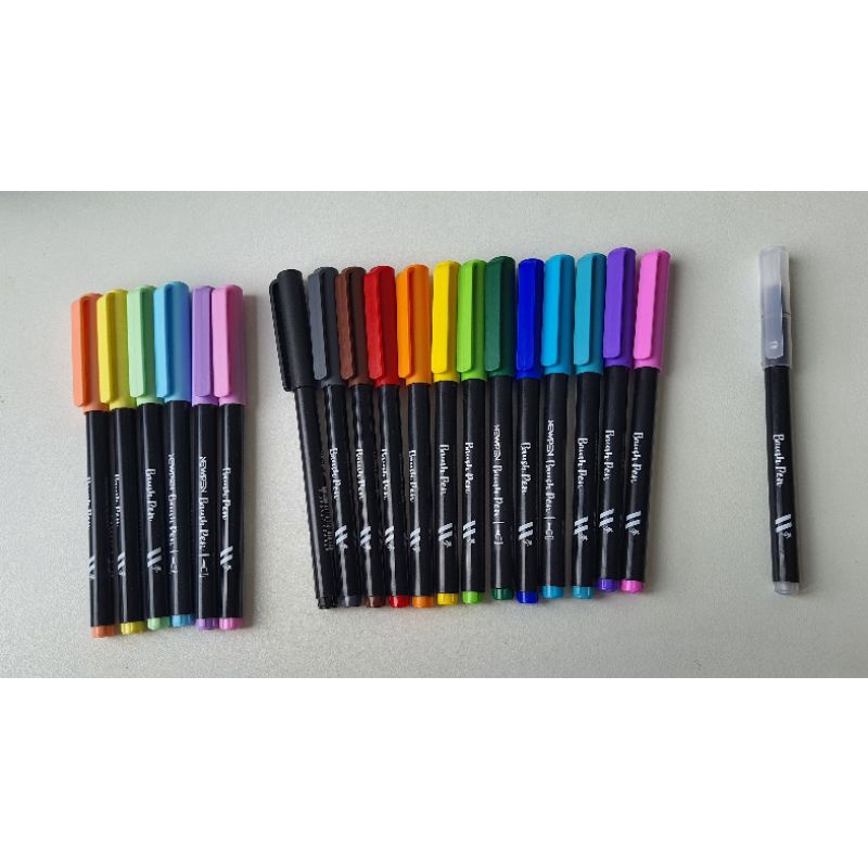 Kit 20 cores Brush Pen NewPen com Blender incluso Shopee Brasil
