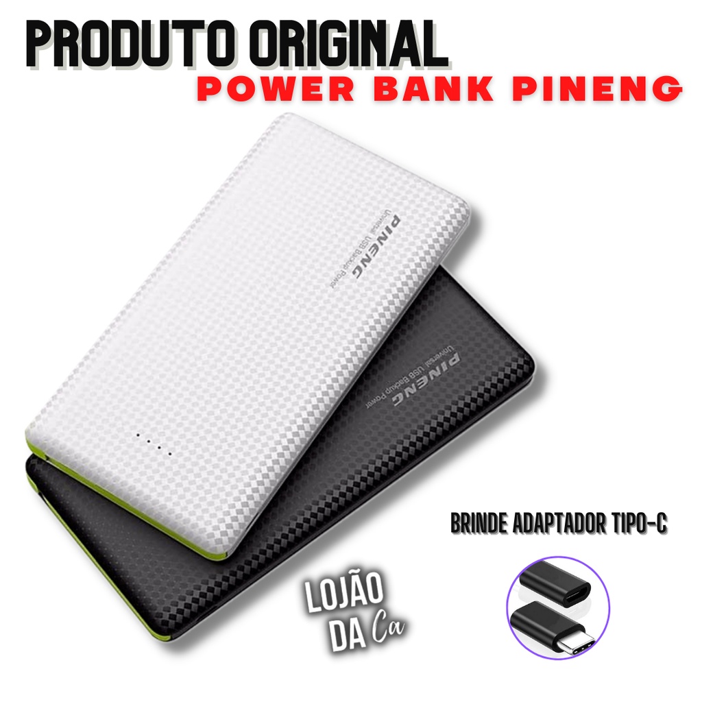 Carregador Portátil Power Bank Pineng 10.000MAh para iOS e Android