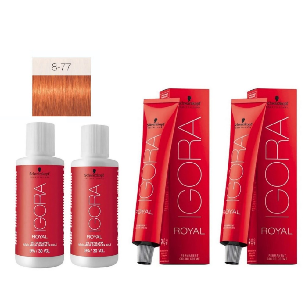 Kit 2 Tintas Igora 8.77 + 1 Ox 30 + 1ox de 20 vol Vol Schwarzkopf