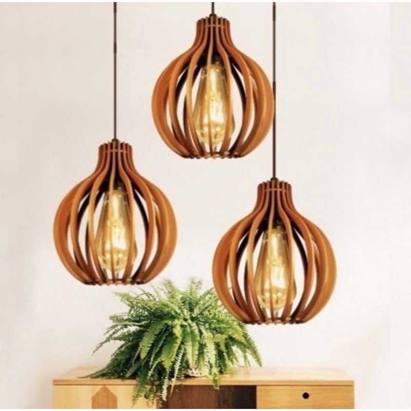 Kit com 3 Pendente Lustre Luminaria de Teto em Mdf Moderno UD Shopee