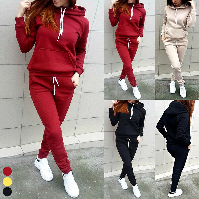 Conjunto Feminino Moletom Com Capuz + Calça E Calça Esportiva Shopee