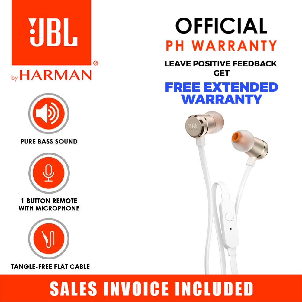 JBL T290 Inear Headphones JBL Pure Bass Sound Earphones One Button