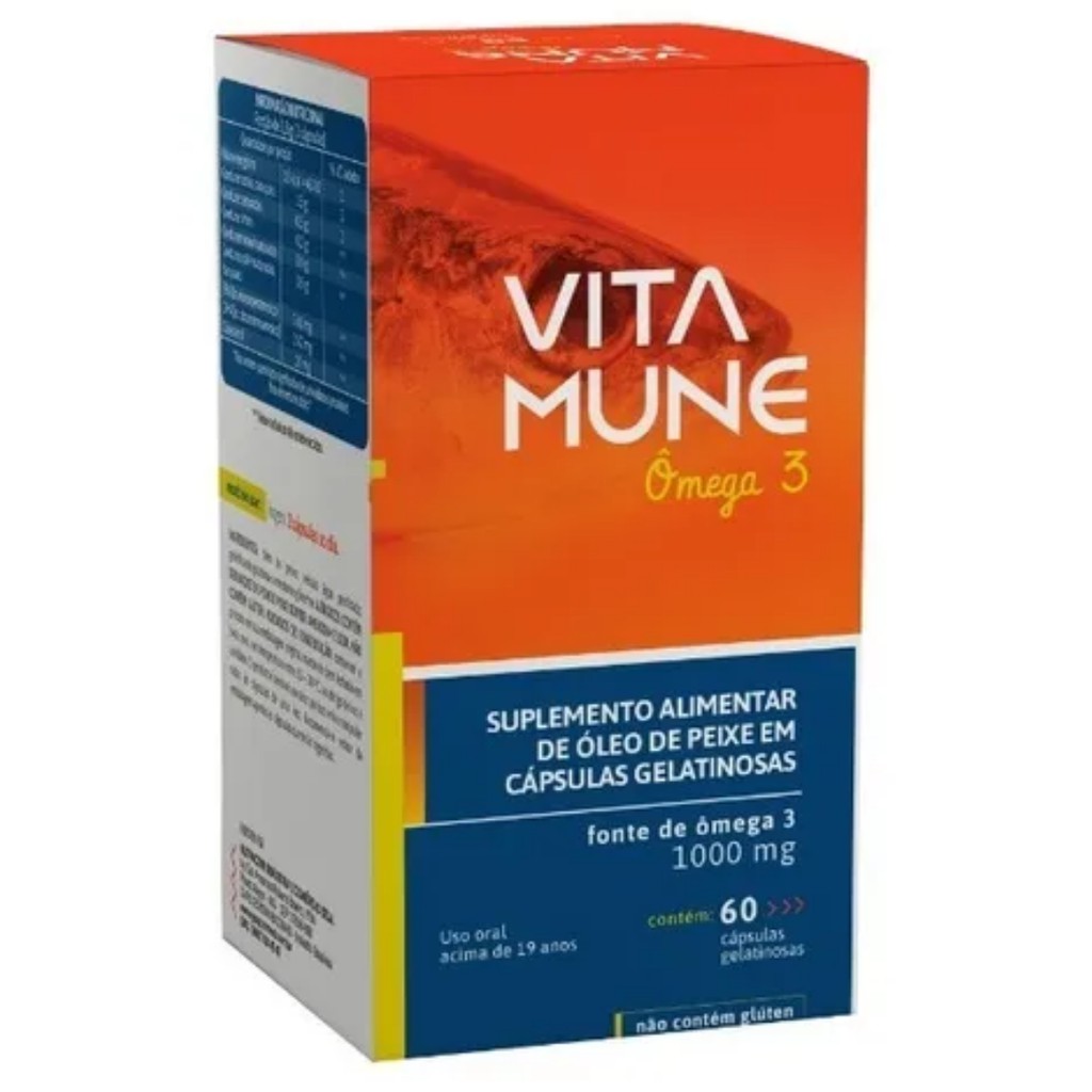 Vita Mune Ômega 3 1000mg com 60 Cápsulas Moles Óleo de Peixe EPA DHA