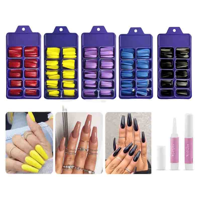 100 Peça 21 Cor Unhas Postiças Em Gel Bailarina Longa Decoradas Kit