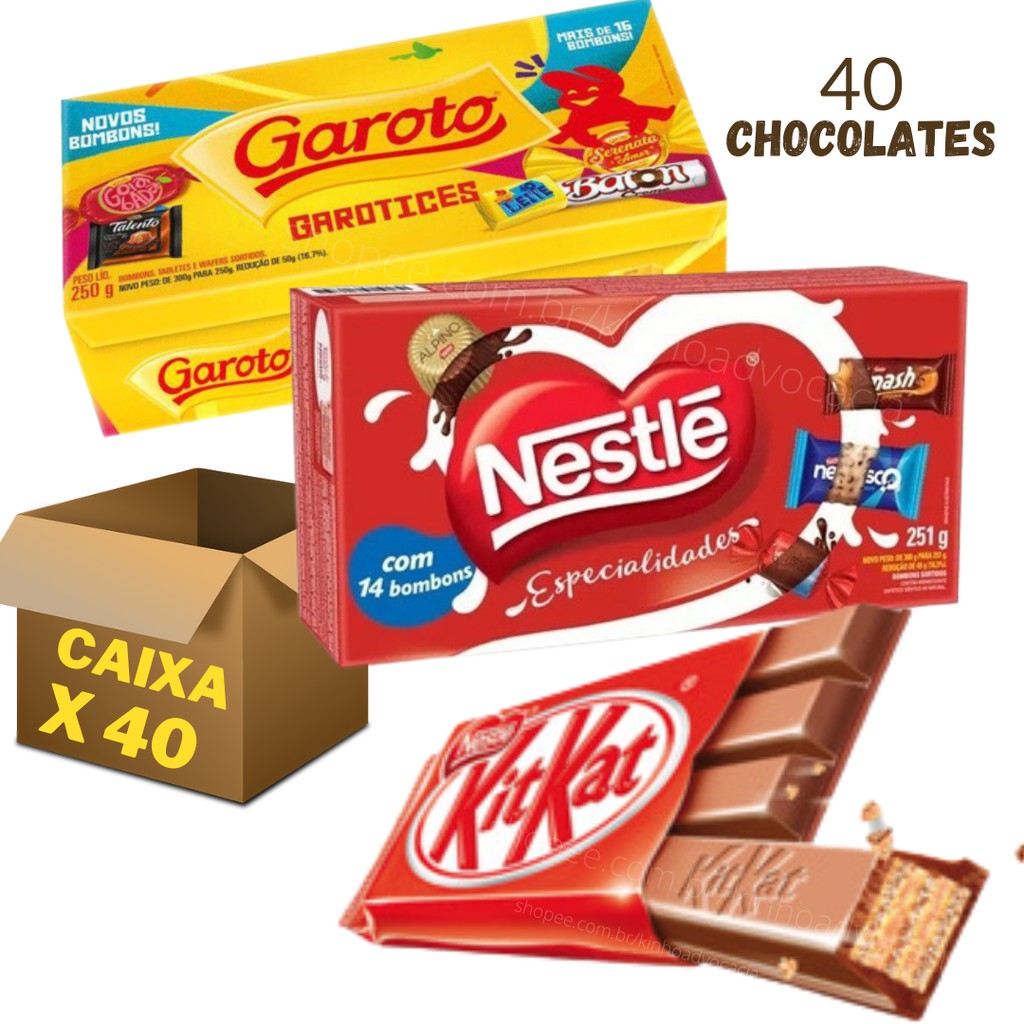 Caixa Chocolates Com 40 Unidades (1 Cx Bombons Garoto 250g + 1 Cx De