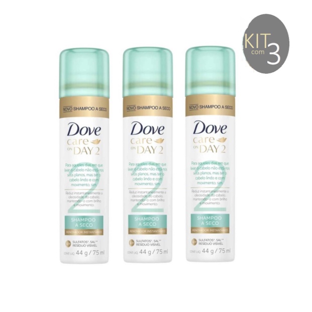 Kit c/ 3 Shampoo a Seco Dove Care On Day 2 75ml Shopee Brasil
