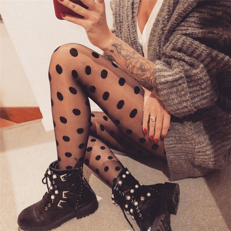 Women Sexy Black Polka Dots Tights Sheer Small Spots Spotty Pantyhose