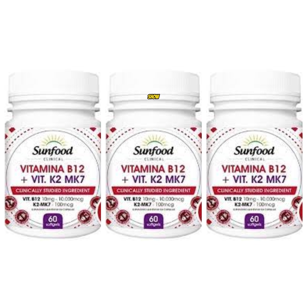 Vitamina B12 + Vit K2Mk7 Sunfood 60 Softgels Auxilia no Cardiovascular