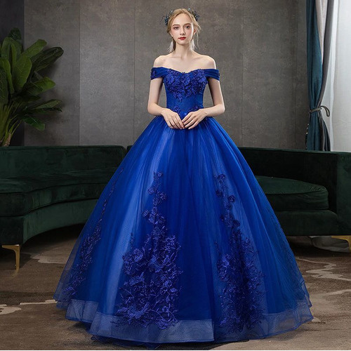 Vestido Debutante Plus Size 15 Anos Azul Bic Ombro A Ombro Pronta Entrega + Saiote | Shopee Brasil