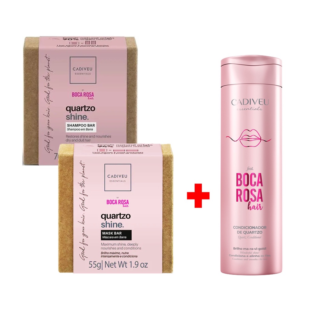 Cadiveu Boca Rosa Condicionador 250ml + Kit Shampoo Barra 70g+ Máscara