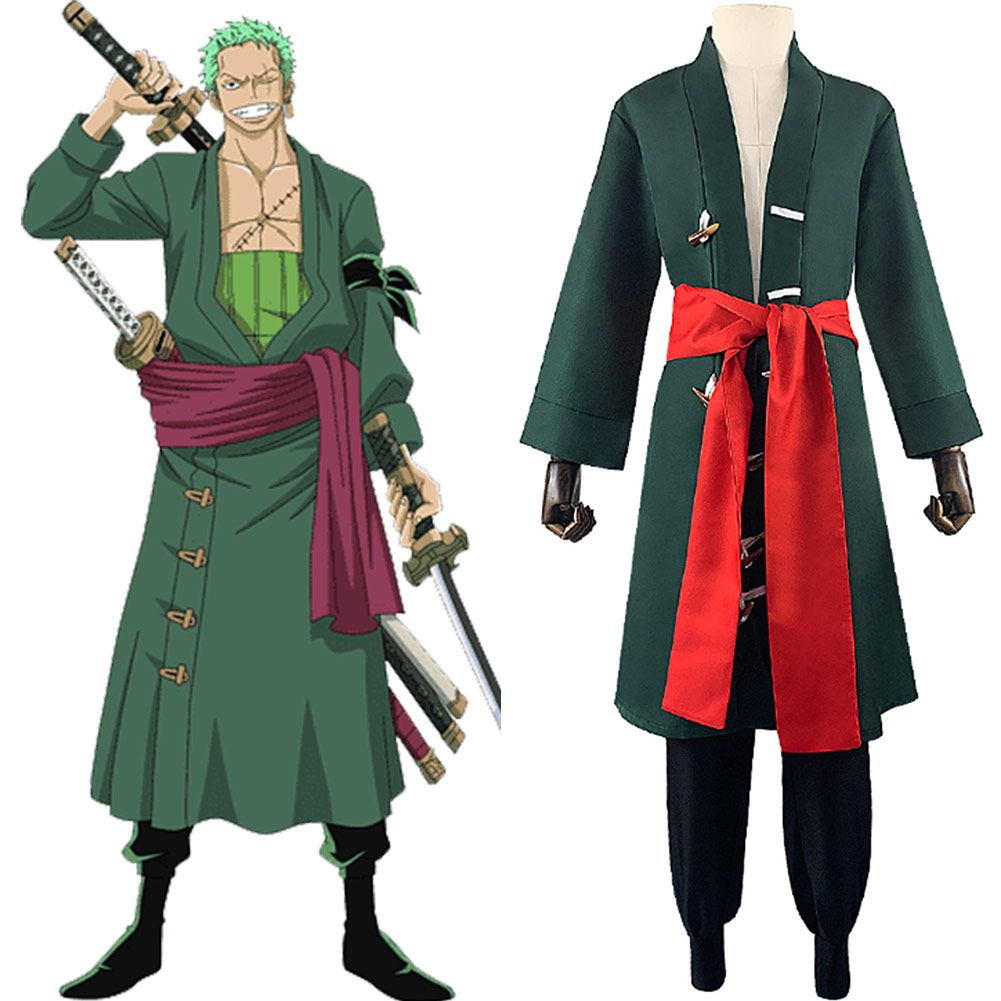 One Piece Roronoa Zoro Cosplay Costume Men Kimono + Pant Uniform