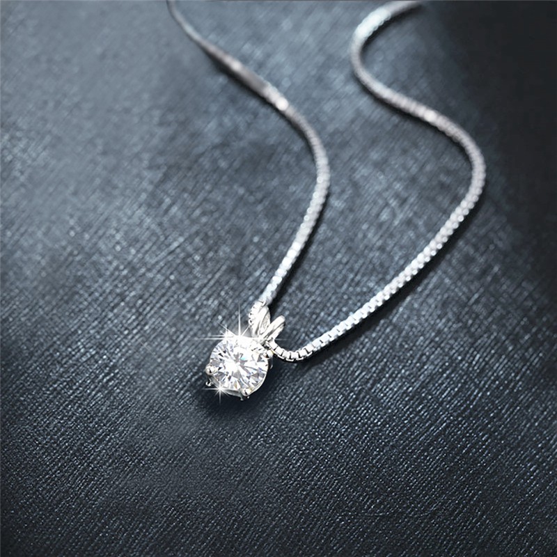 Colar/Choker Feminino Brilhante de Prata/Zircônia de 8mm