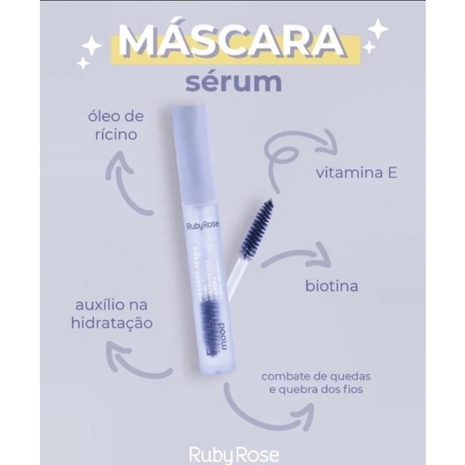 Rímel incolor Ruby Rose Máscara Sérum Feels Mood cílios e sobrancelha