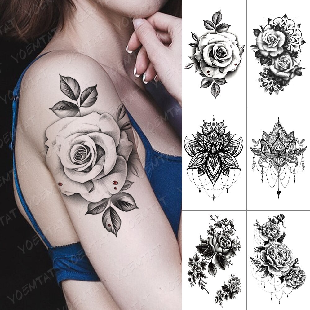 Adesivo De Tatuagem Temporária À Prova D 'Água Mandala Henna Flash Tatuagems Flor Rosa Arte Corporal Braço Água | Shopee Brasil 1000_x_1000_jpg