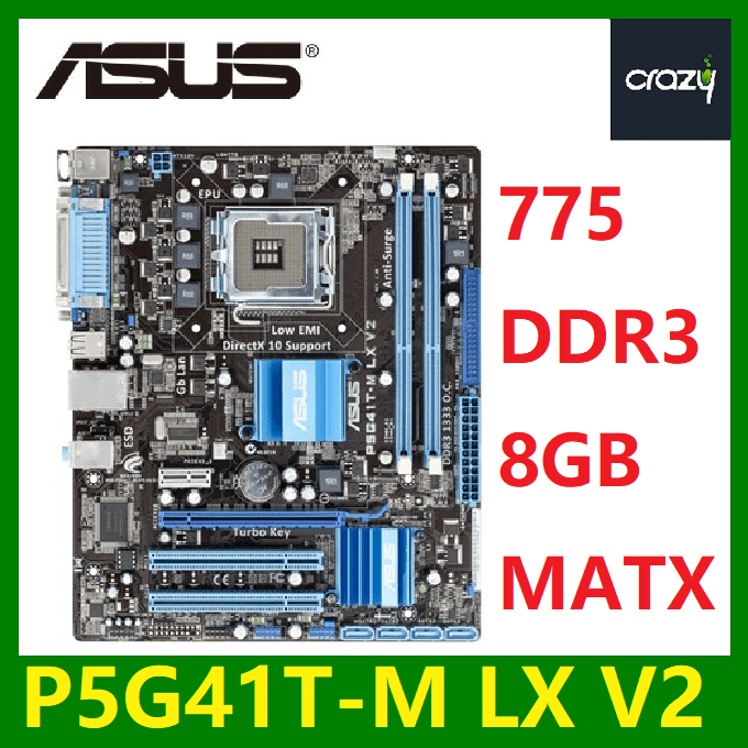 Asus P5G41TM LX V2 Desktop Motherboard G41 Socket LGA 775 Q8200 DDR3