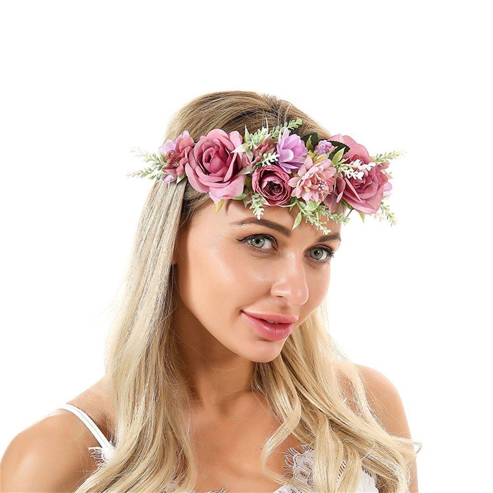 Rose Halo Flower Wreath Crown Floral Hair Garland Headpiece With Ribbon