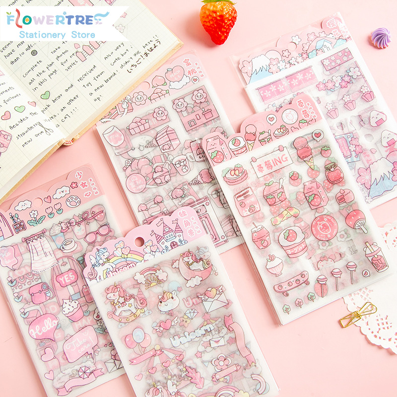 Flowertree 4 Pcs Cute Sticker Journal Scrapbook Decor Stickers Shopee