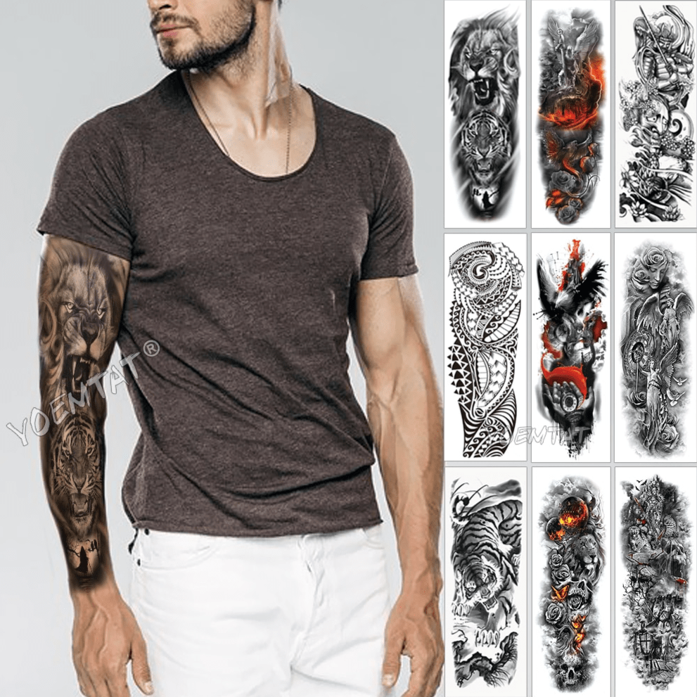 Gran Brazo Manga Tatuaje Boceto León Tigre Impermeable Personalidad Temporal Tatoo Pegatina Salvaje Feroz Animal Hombres Completo | Shopee México 991_x_991_jpg