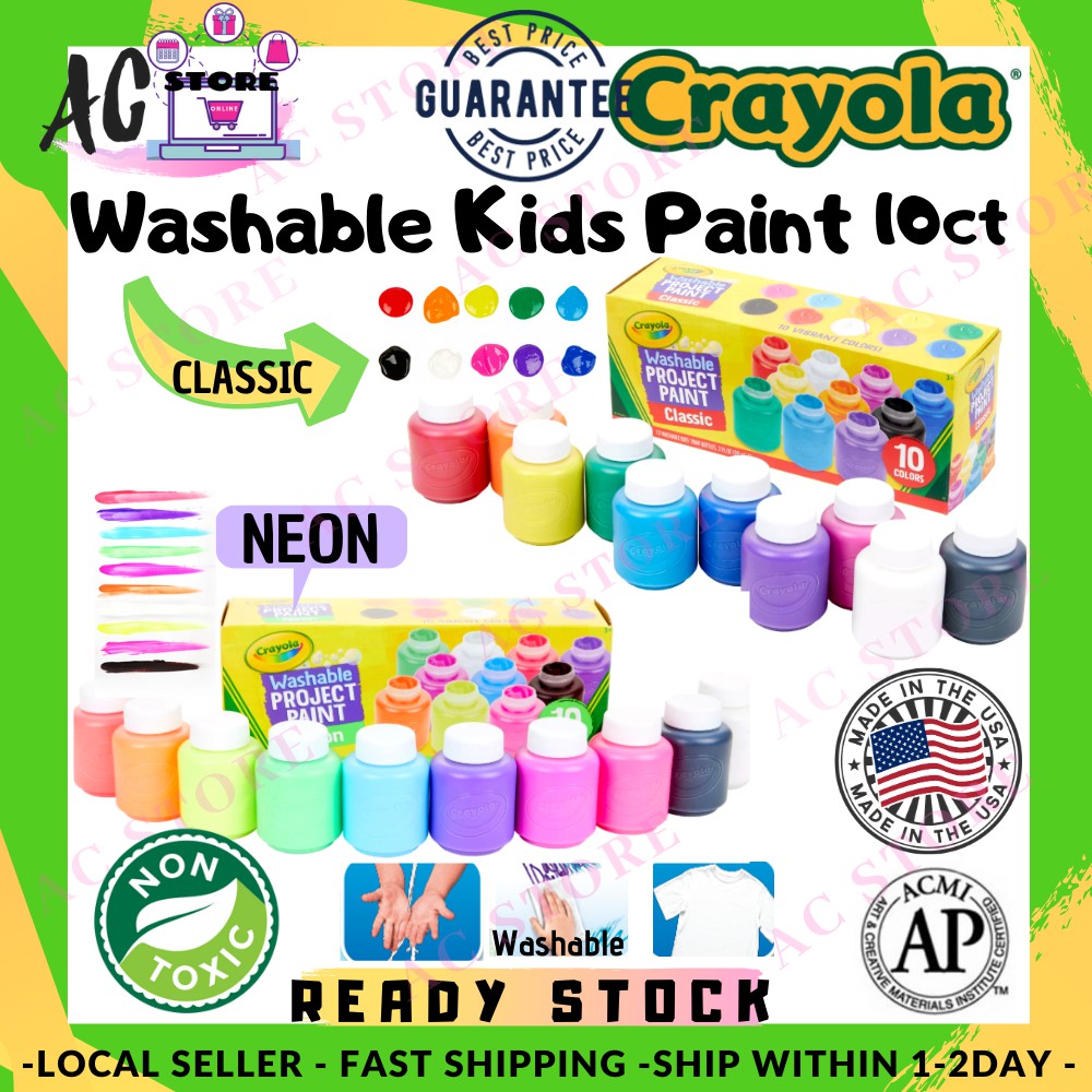 AC Crayola 2oz Washable Kids Paint 10ct Classic Colors Non Toxic