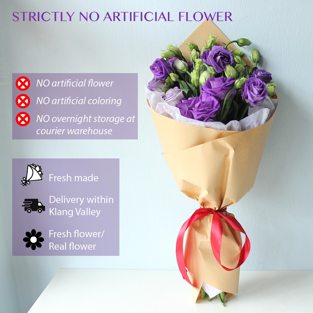 HoneyBus Purple Eustoma Fresh Flower Fresh Bouquet Flower Bouquet 紫色洋结梗花鲜花花束 Shopee Malaysia