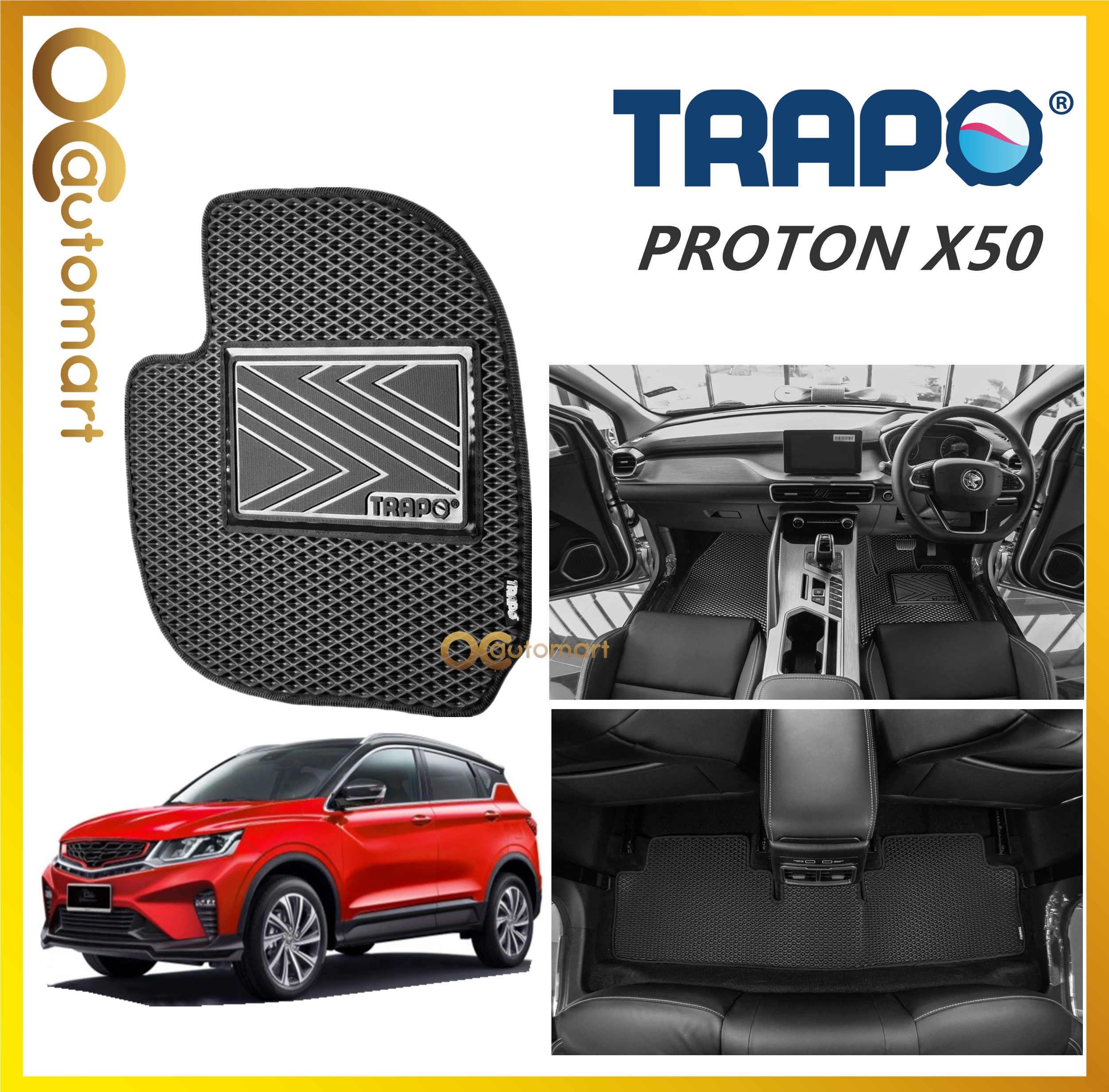 TRAPO Customize Car Floor Mat Proton X50 X 50 Black Base with Red Grey