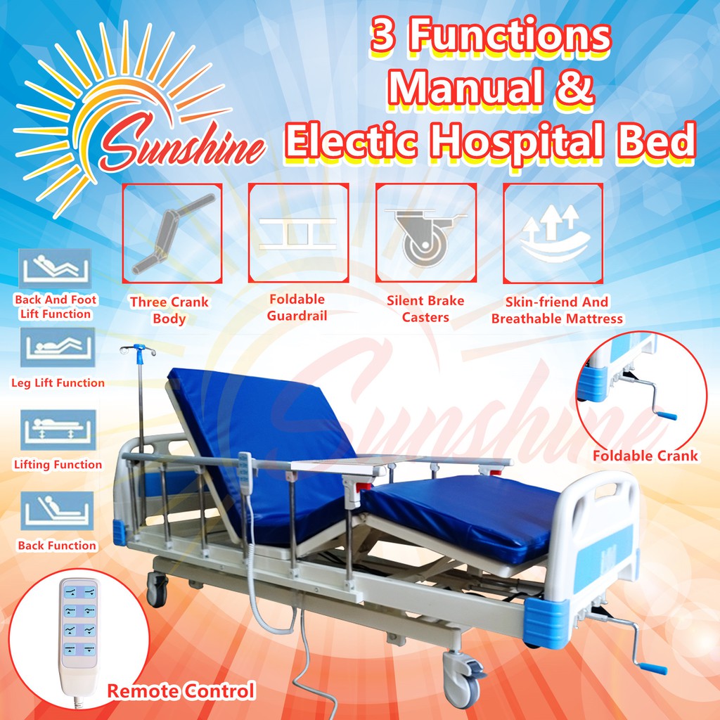 Hospital Bed 3 Function Manual + Electrical + Mattress + Dining Table