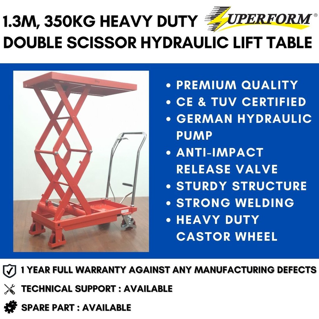 SUPERFORM 350kg, 1.3m Hydraulic Table Truck Multifunction Steel Lift