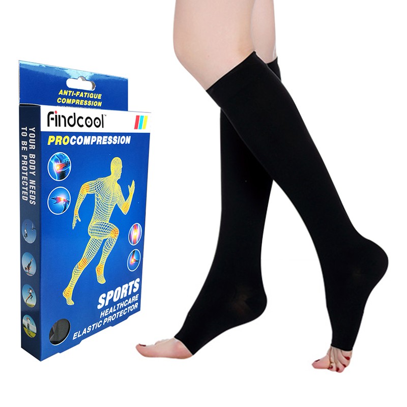 Findcool Compression Knee High Socks Open Toe for Medical