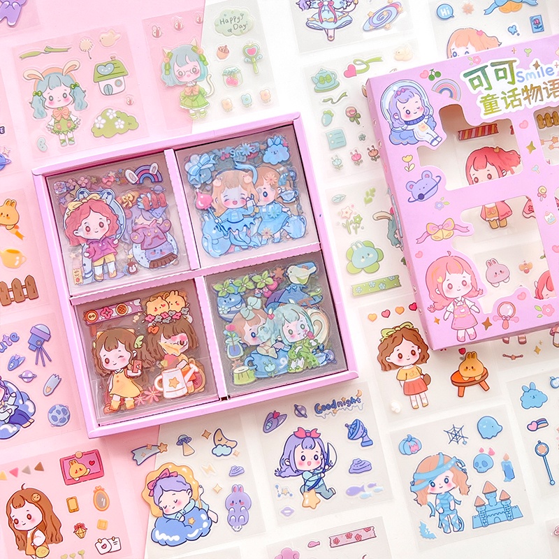 100 Sheets Boxed Cute Smile Girl Series Stickers Student Stationery