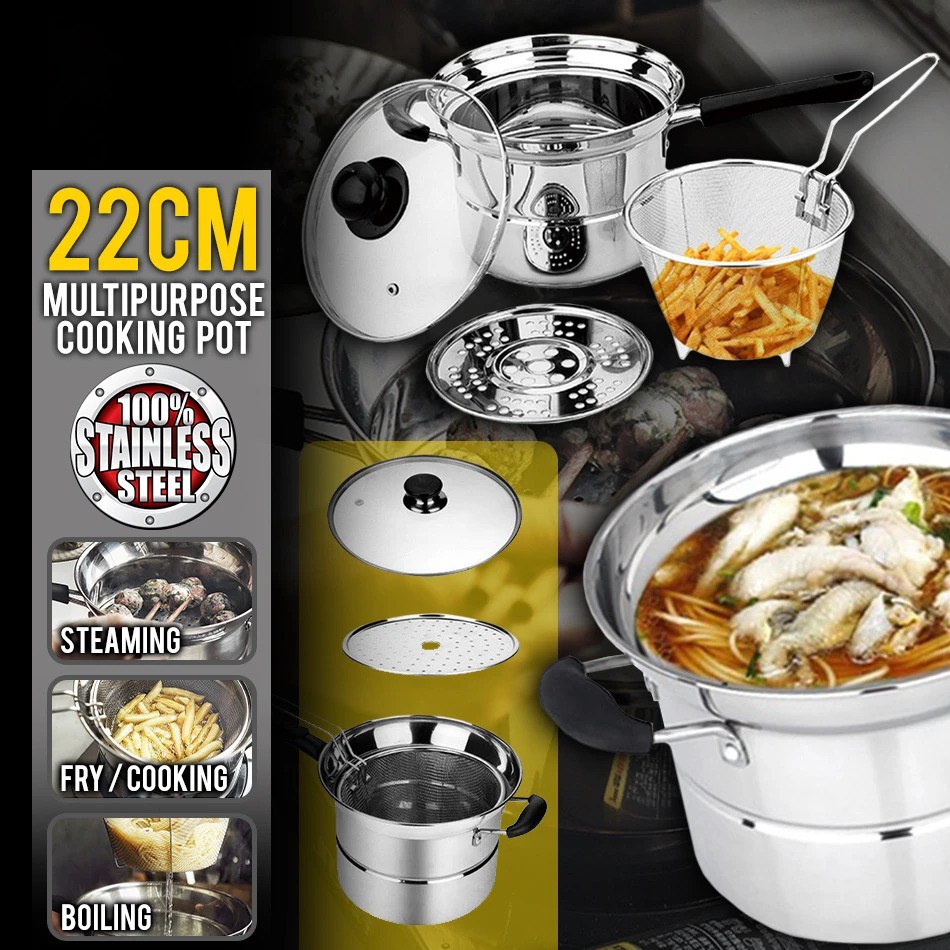 High Quality Kitchenware Korean 22 cm Stainless Steel Pot Multipurpose