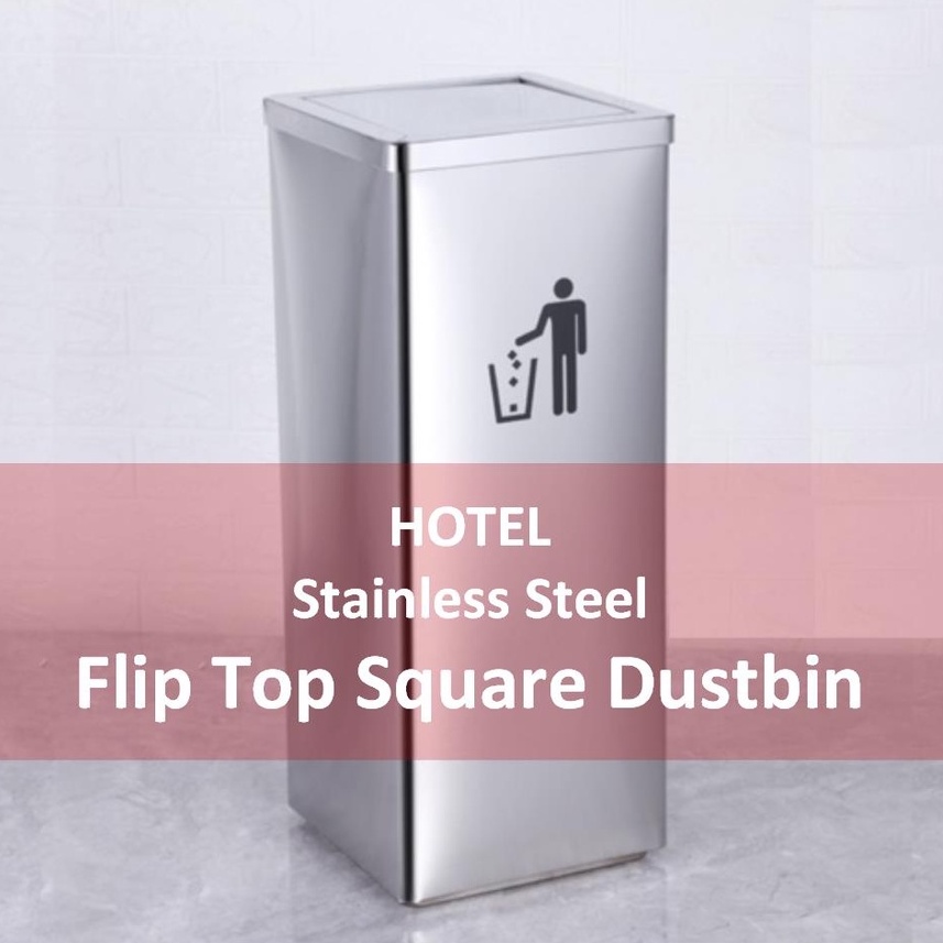 Hotel Stainless Steel Flip Top Square Dustbin/ Office Waste Bin/ Shop