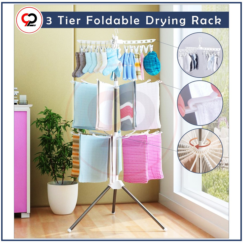 3 Tiers Foldable Clothes Drying Stand Rack Hanger Laundry Hanging