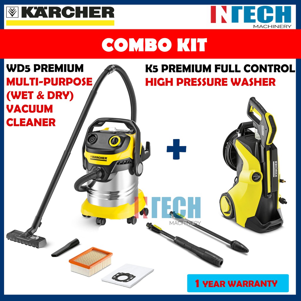 KARCHER COMBO KIT K5 PREMIUM FULL CONTROL HIGH PRESSURE WASHER + WD5 PREMIUM (WET&amp;DRY) MULTI