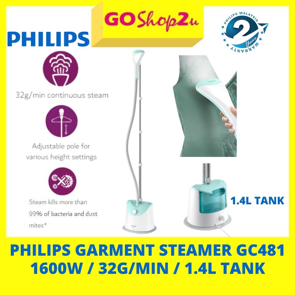 Philips GC481 Easy Touch Garment Steamer (1600W) 32g Continuous Steam
